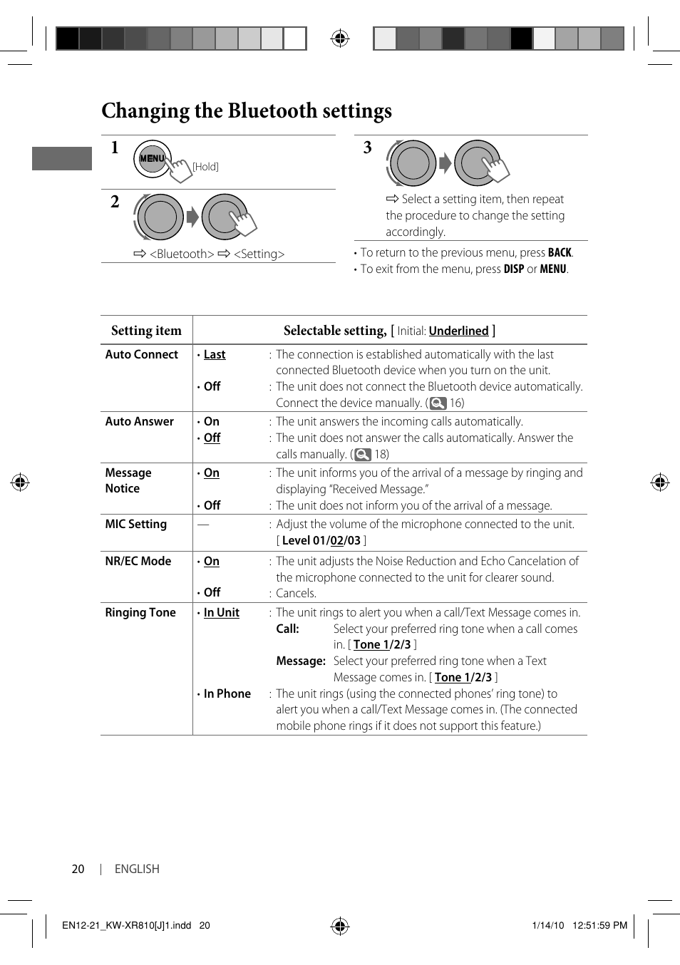 Changing the bluetooth settings | JVC GET0661-001A User Manual | Page 20 / 151