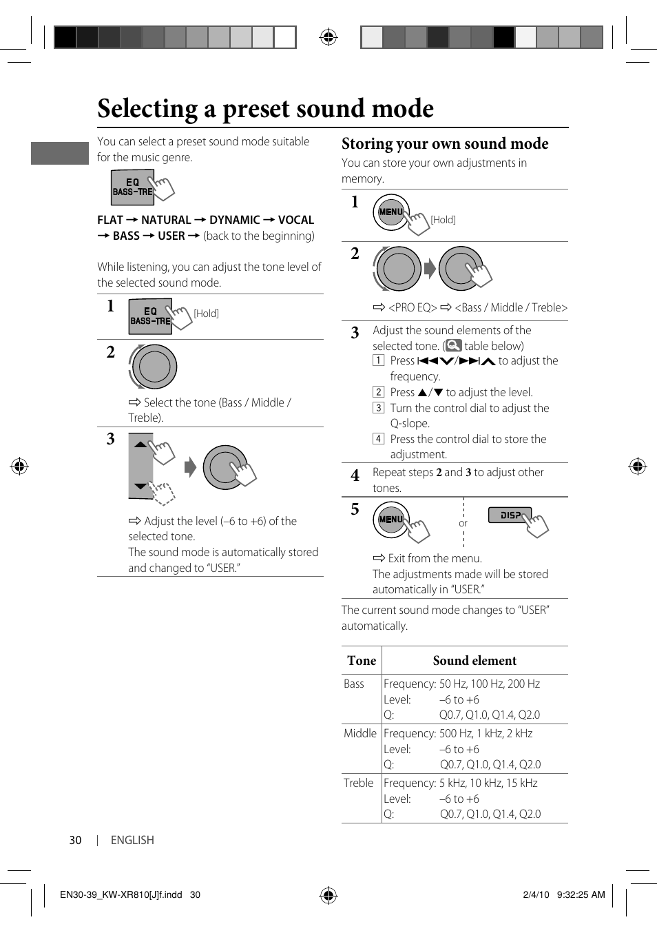 Selecting a preset sound mode, Storing your own sound mode | JVC GET0661-001A User Manual | Page 30 / 151