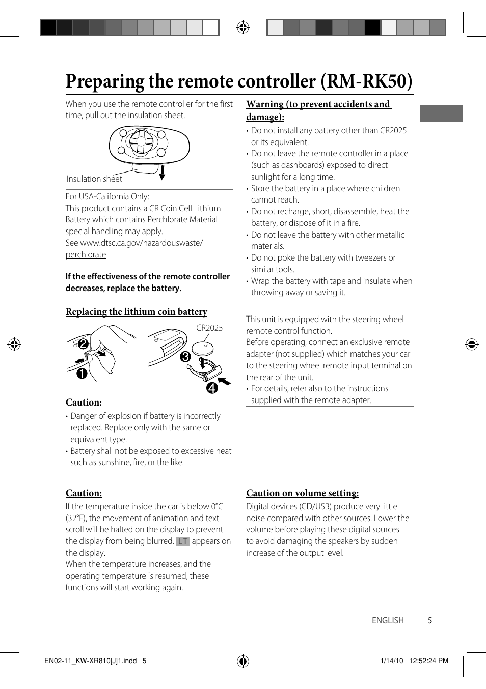 Preparing the remote controller (rm-rk50) | JVC GET0661-001A User Manual | Page 5 / 151