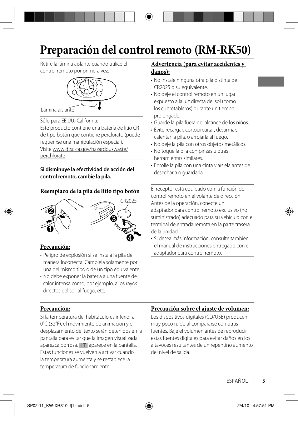 Preparación del control remoto (rm-rk50) | JVC GET0661-001A User Manual | Page 55 / 151