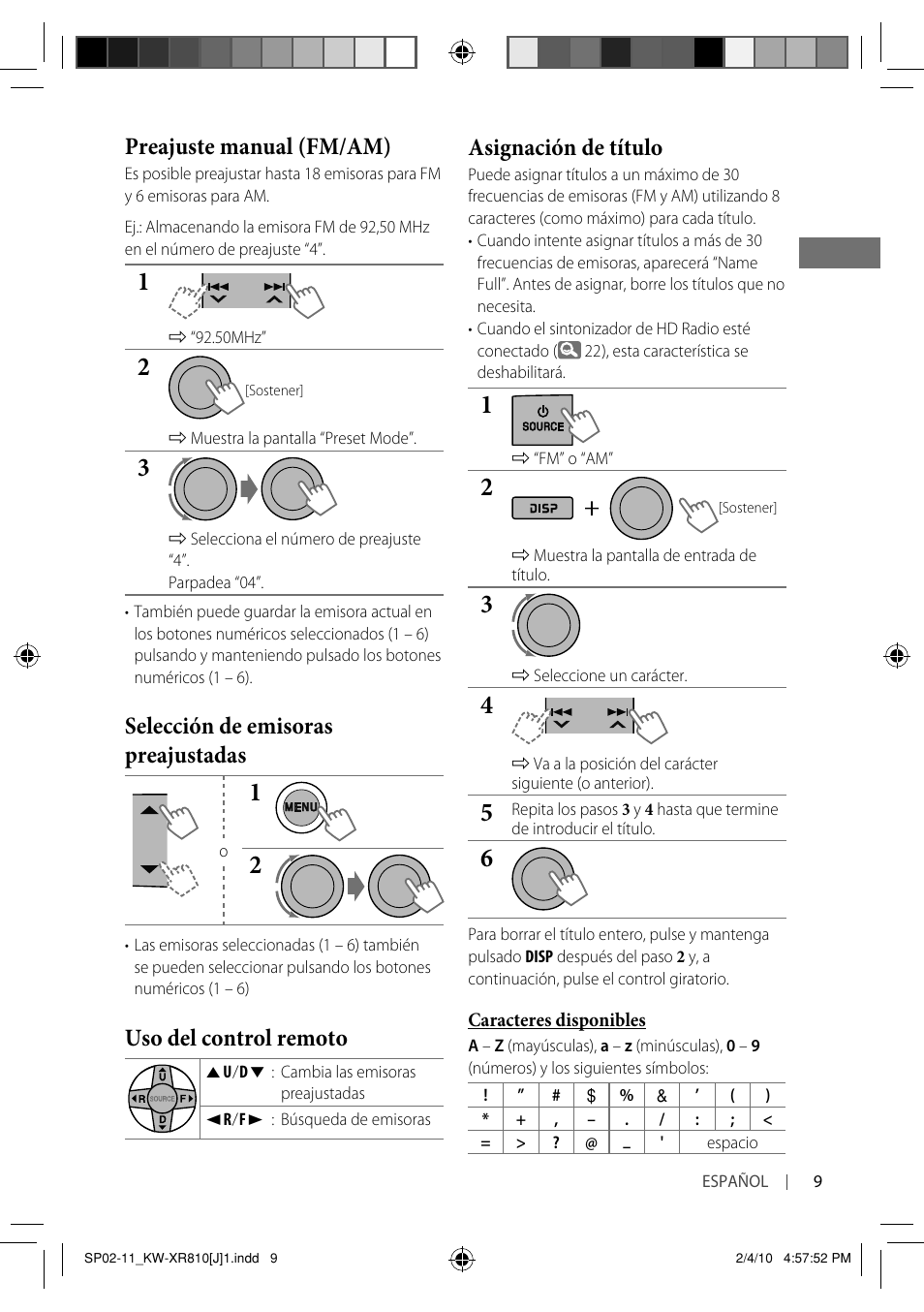 Preajuste manual (fm/am), Selección de emisoras preajustadas, Uso del control remoto | Asignación de título | JVC GET0661-001A User Manual | Page 59 / 151