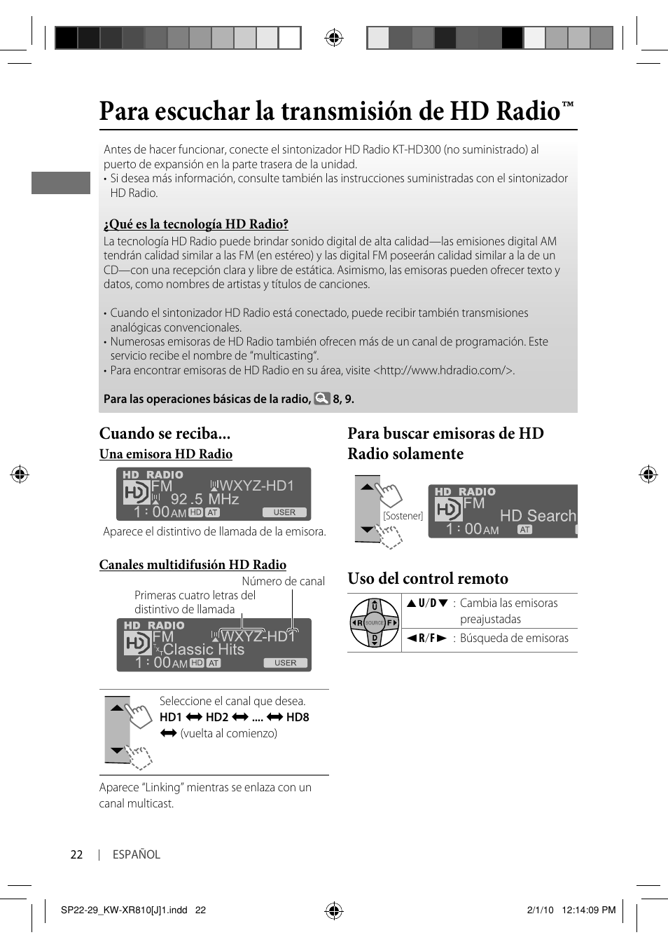 Para escuchar la transmisión de hd radio, Cuando se reciba | JVC GET0661-001A User Manual | Page 72 / 151