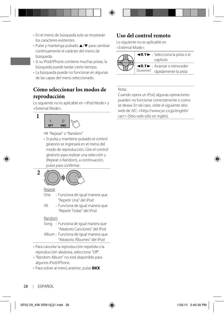 Cómo seleccionar los modos de reproducción, Uso del control remoto | JVC GET0661-001A User Manual | Page 78 / 151