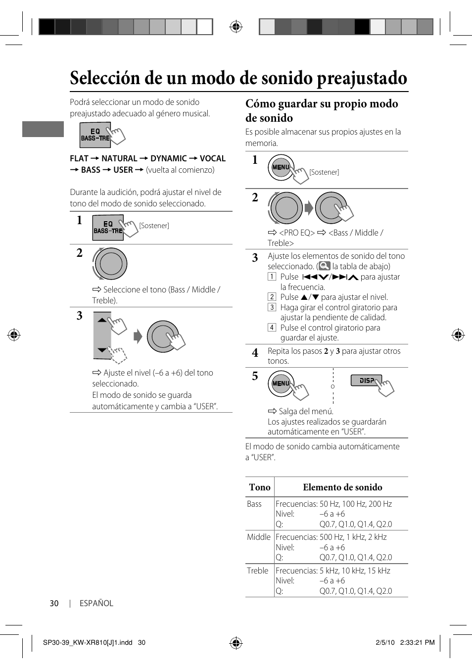 Selección de un modo de sonido preajustado, Cómo guardar su propio modo de sonido | JVC GET0661-001A User Manual | Page 80 / 151