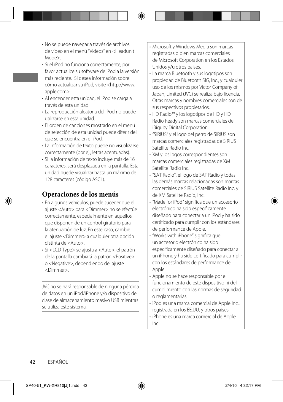 Operaciones de los menús | JVC GET0661-001A User Manual | Page 92 / 151