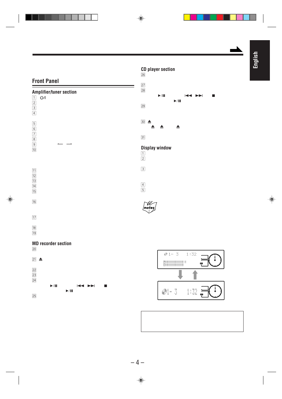 English, Front panel | JVC CA-MD70 User Manual | Page 10 / 54