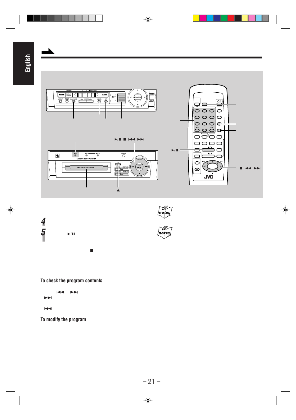 English, Remote control amplifier/tuner md recorder, Repeat step 3 to program other tracks you want | JVC CA-MD70 User Manual | Page 27 / 54