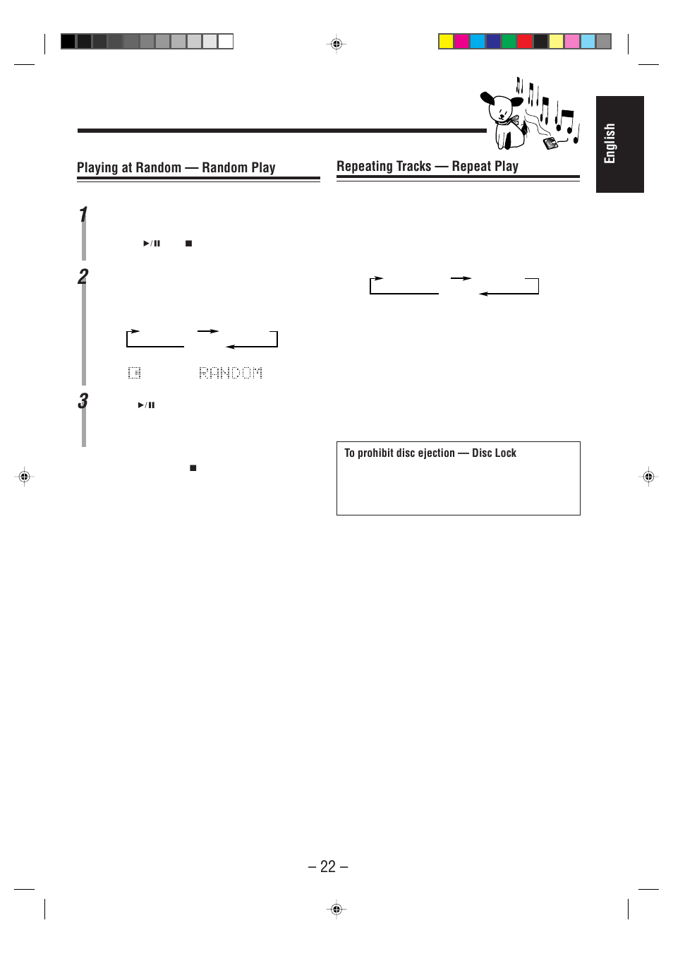 English repeating tracks — repeat play, Playing at random — random play | JVC CA-MD70 User Manual | Page 28 / 54