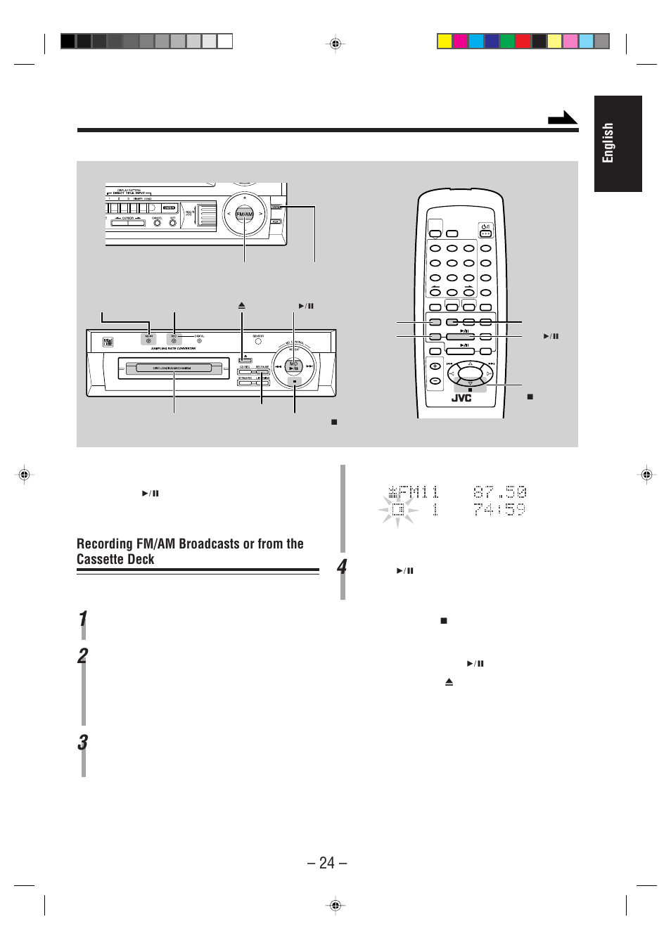 English, Remote control md recorder, Insert a recordable md. the md in lamp lights | JVC CA-MD70 User Manual | Page 30 / 54