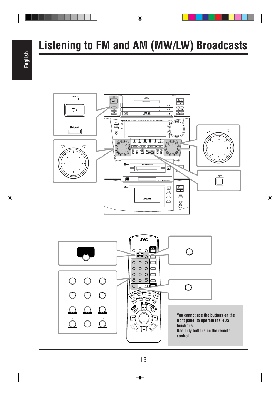 Listening to fm and am (mw/lw) broadcasts, English, Fm/am | JVC CA-WMD90R User Manual | Page 18 / 64