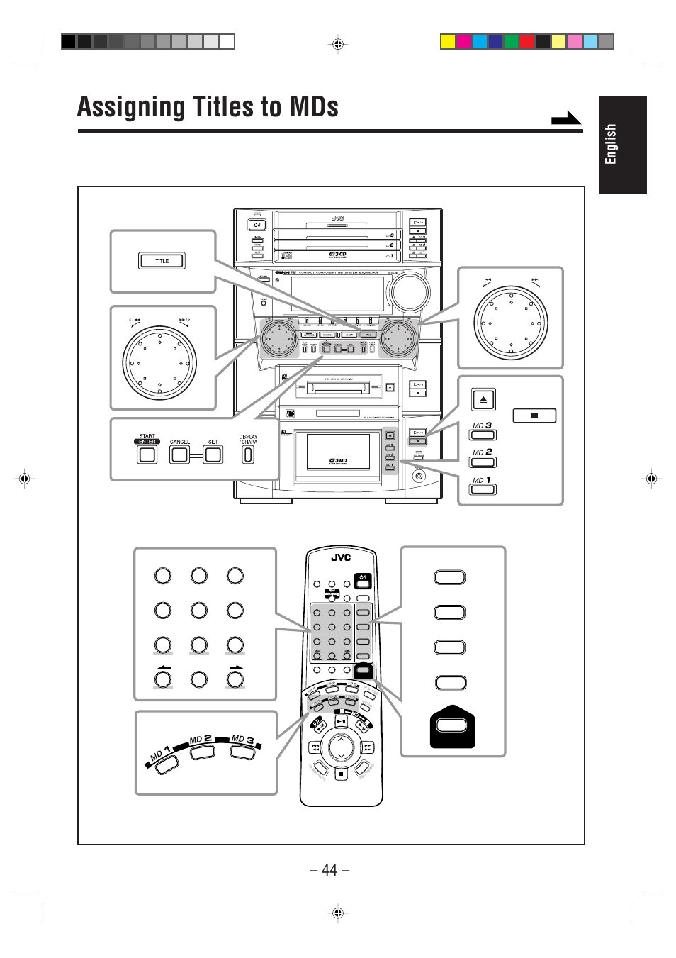 Assigning titles to mds, English, Continued | JVC CA-WMD90R User Manual | Page 49 / 64