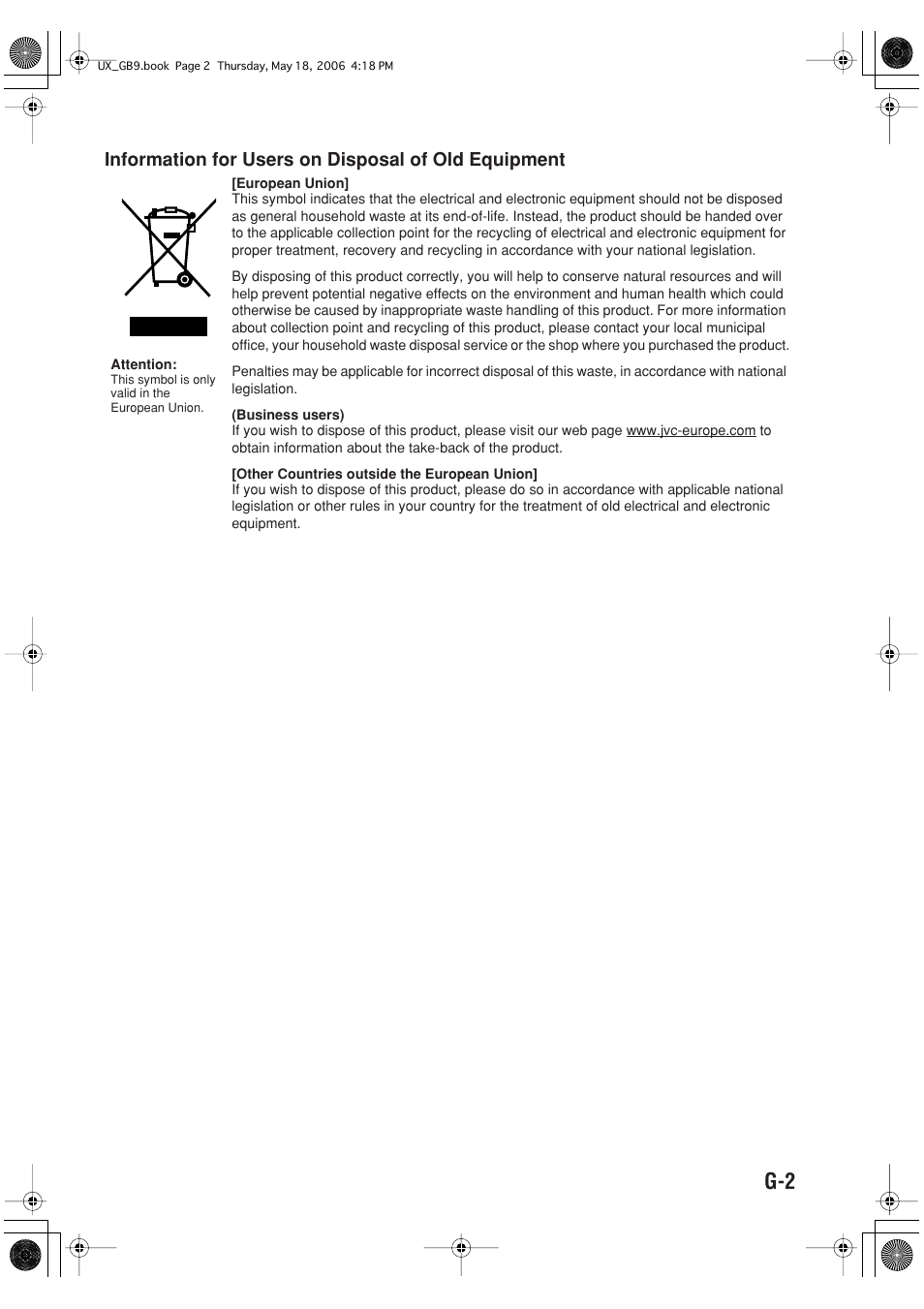 Information for users on disposal of old equipment | JVC Micro Component System UX-GB9DAB User Manual | Page 3 / 28