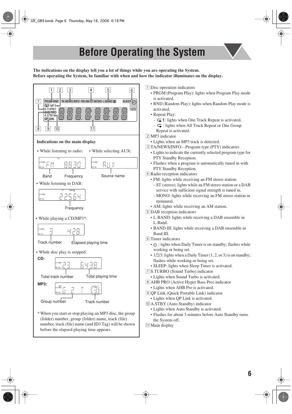 Before operating the system | JVC Micro Component System UX-GB9DAB User Manual | Page 9 / 28