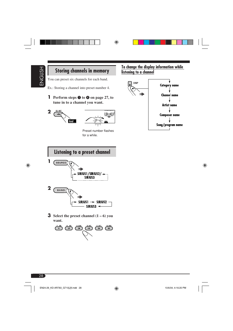 Listening to a preset channel | JVC KD-AR760 User Manual | Page 28 / 105