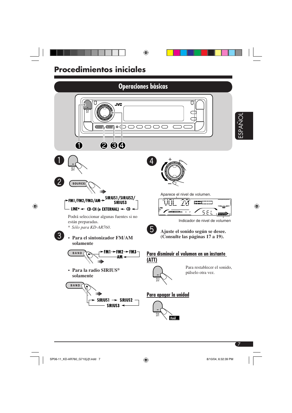 Procedimientos iniciales, Operaciones básicas | JVC KD-AR760 User Manual | Page 41 / 105