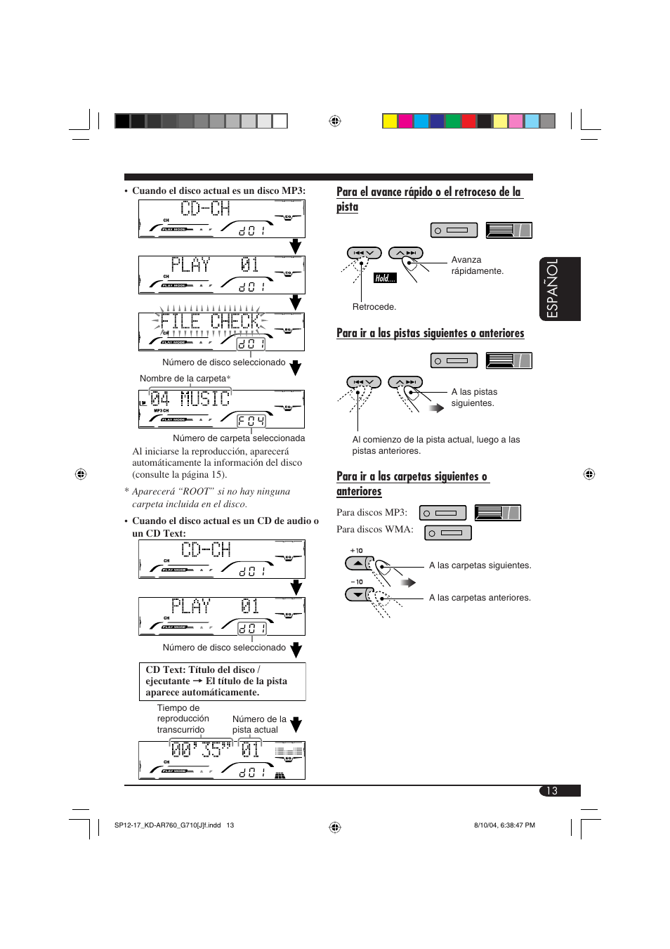 Espa ñ ol | JVC KD-AR760 User Manual | Page 47 / 105