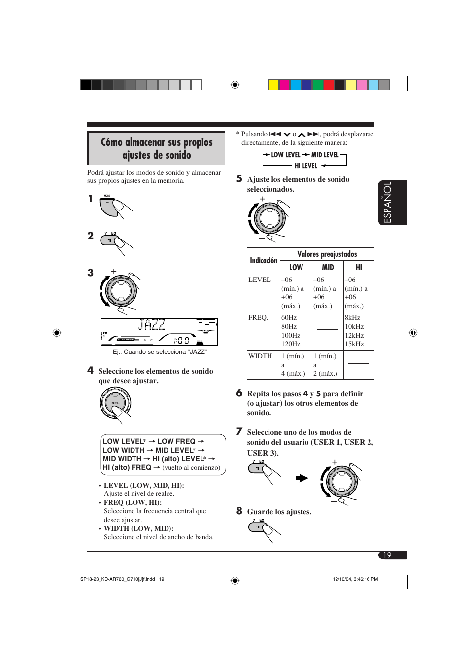 Cómo almacenar sus propios ajustes de sonido, Español | JVC KD-AR760 User Manual | Page 53 / 105