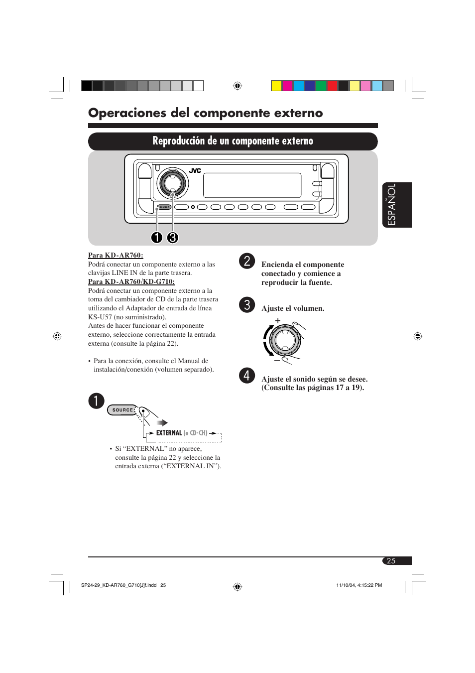 Operaciones del componente externo | JVC KD-AR760 User Manual | Page 59 / 105