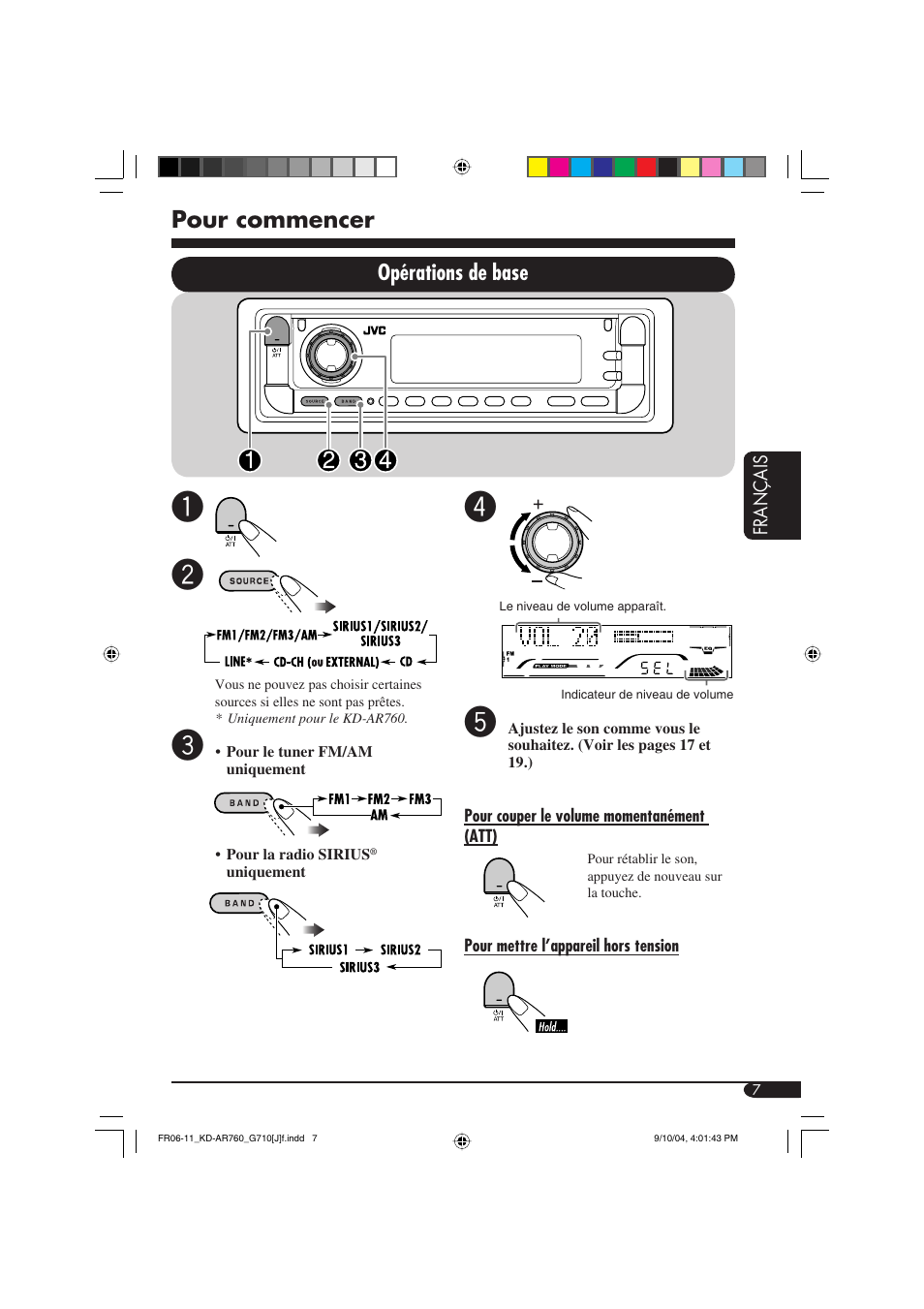 Pour commencer, Opérations de base | JVC KD-AR760 User Manual | Page 75 / 105