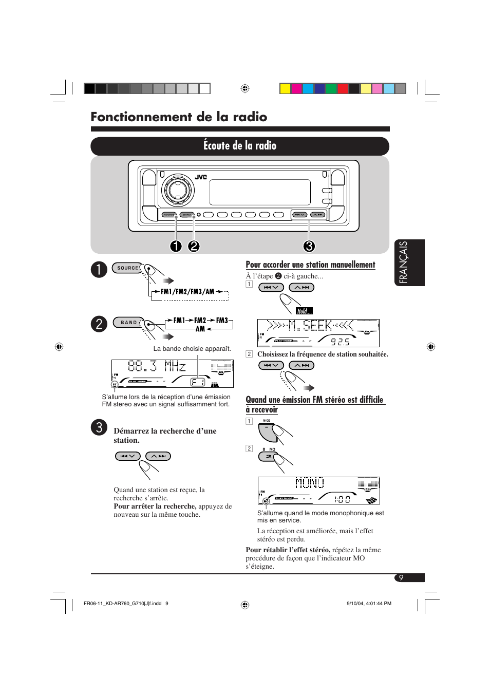 Fonctionnement de la radio, Écoute de la radio | JVC KD-AR760 User Manual | Page 77 / 105