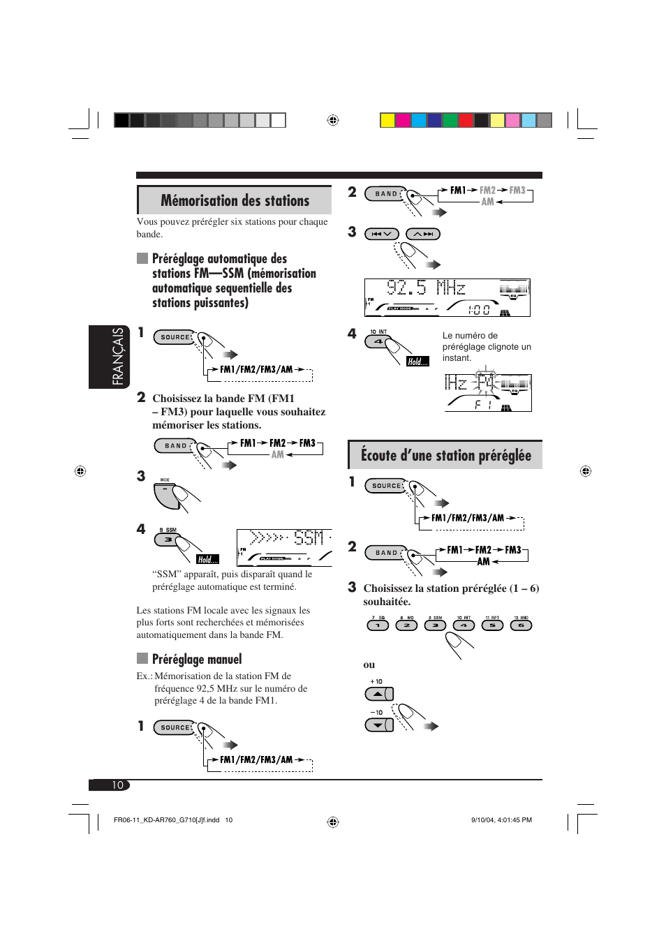 Écoute d’une station préréglée, Mémorisation des stations | JVC KD-AR760 User Manual | Page 78 / 105