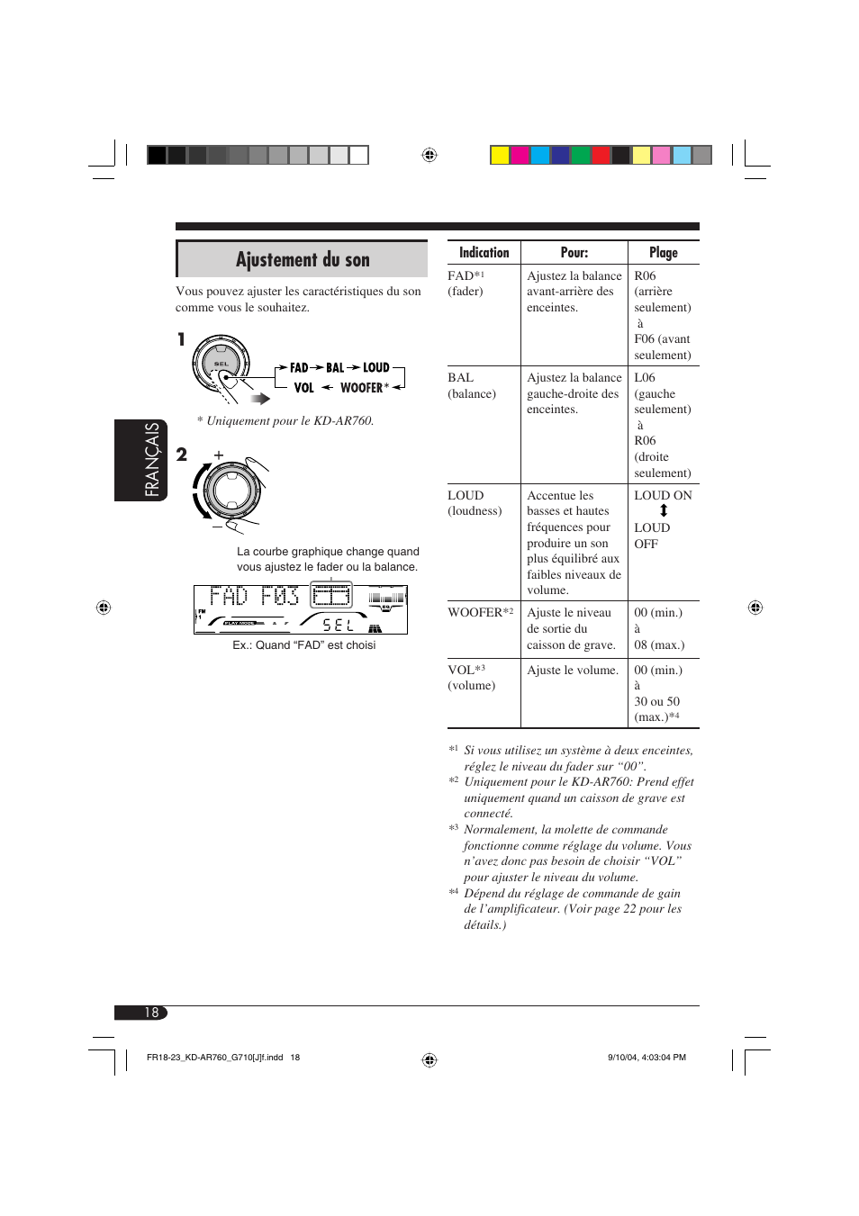 Ajustement du son, Français | JVC KD-AR760 User Manual | Page 86 / 105