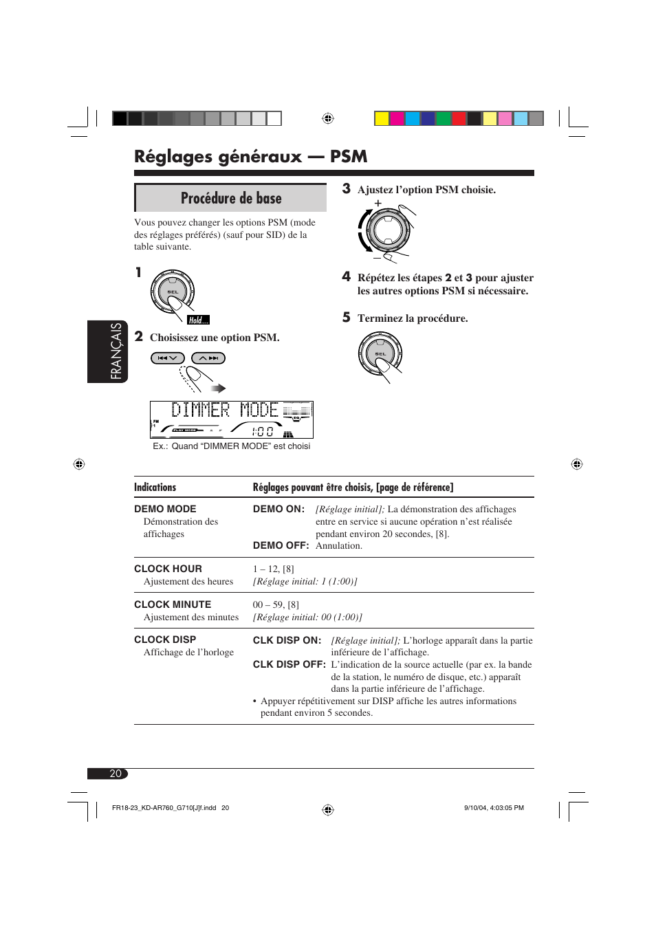 Réglages généraux — psm, Procédure de base, Fran ç ais | JVC KD-AR760 User Manual | Page 88 / 105