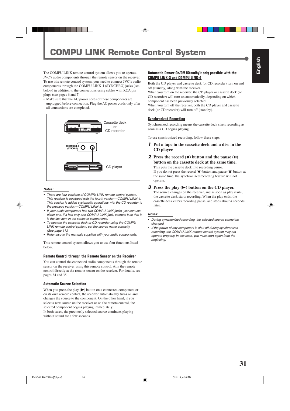 Compu link remote control system, English | JVC RX-7520VBK User Manual | Page 34 / 46