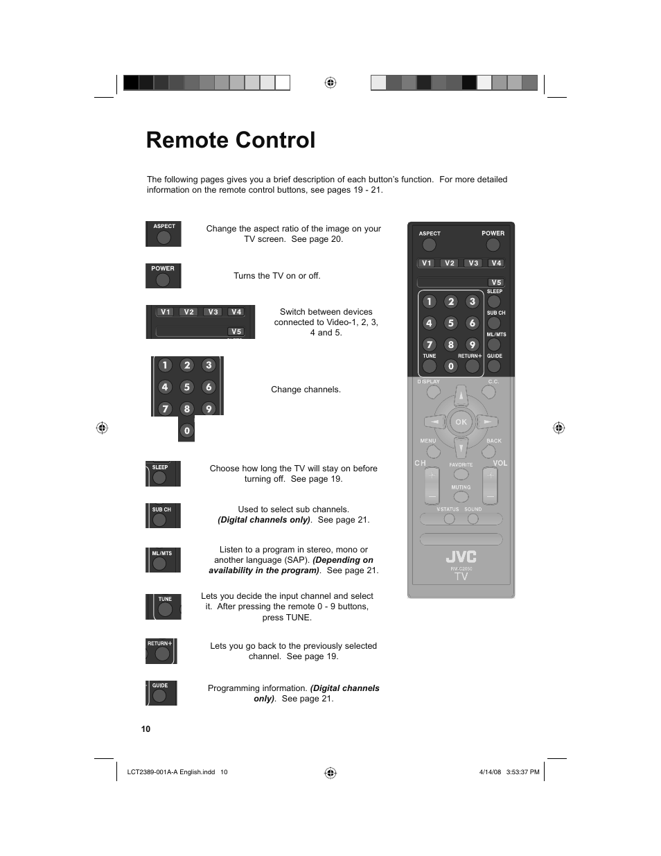 Remote control | JVC 0208KTH-II-IM User Manual | Page 10 / 52