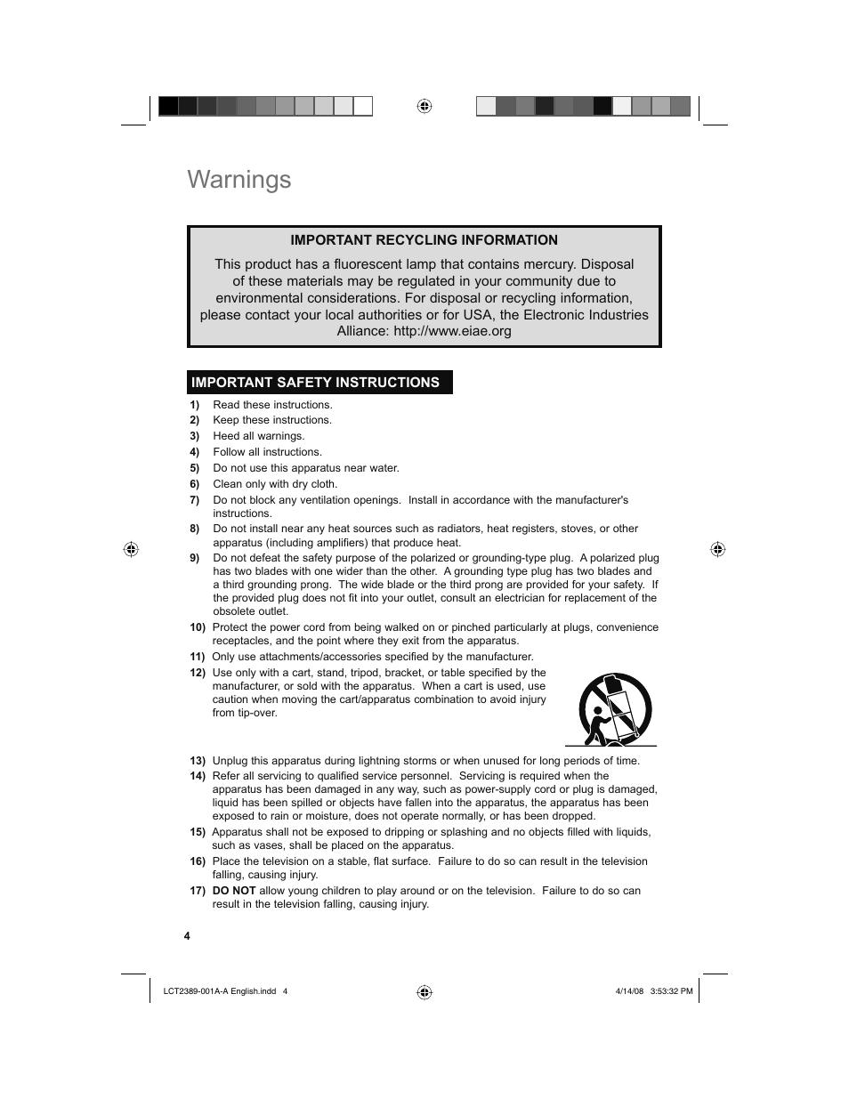 Important safety instructions, Warnings | JVC 0208KTH-II-IM User Manual | Page 4 / 52