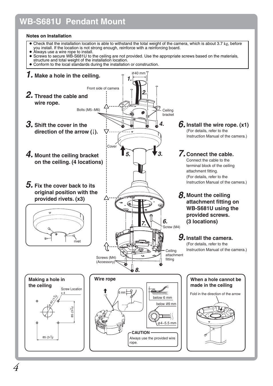 Wb-s681u pendant mount | JVC WB-S681U User Manual | Page 4 / 24