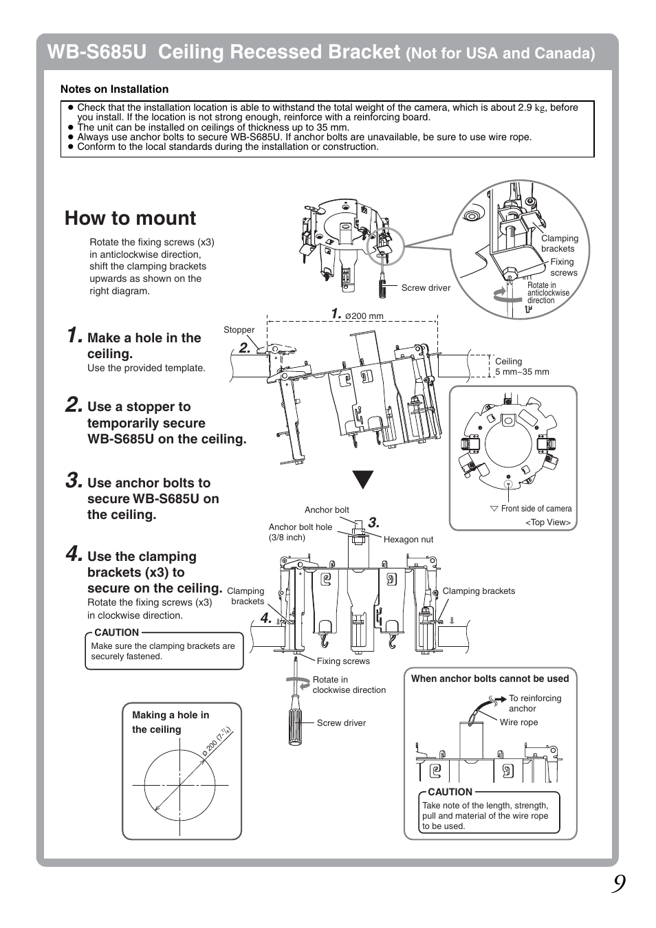 How to mount, Wb-s685u ceiling recessed bracket, Not for usa and canada) | JVC WB-S681U User Manual | Page 9 / 24