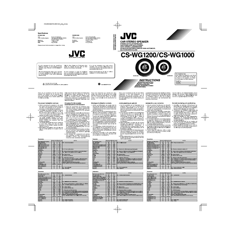 JVC CS-WG1200 User Manual | 2 pages