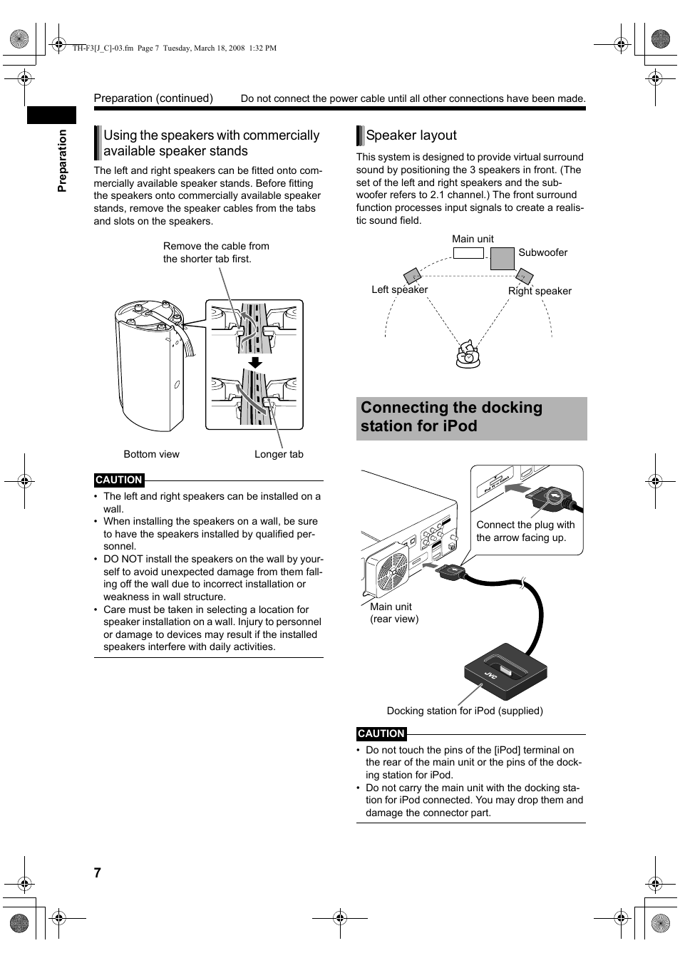Connecting the docking station for ipod, Speaker layout | JVC LVT1833-001B User Manual | Page 12 / 68