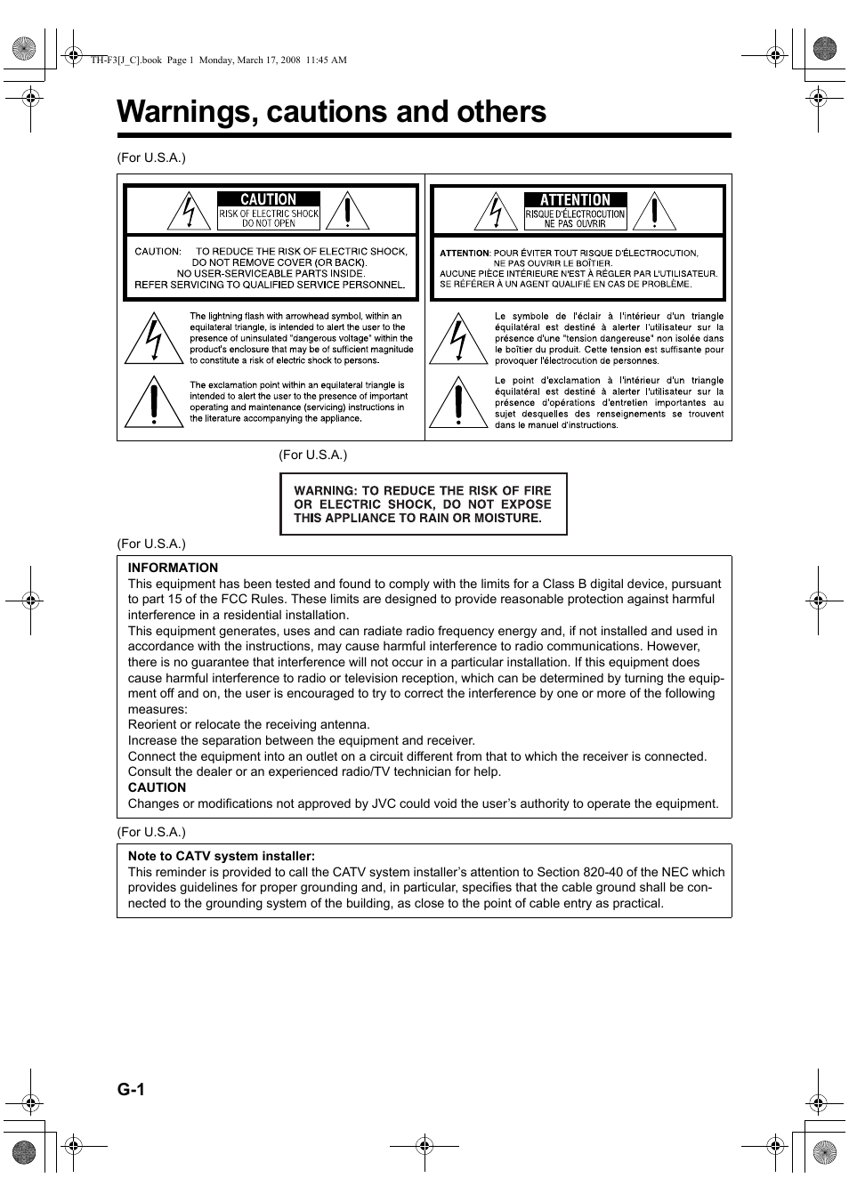 Warnings, cautions and others | JVC LVT1833-001B User Manual | Page 2 / 68