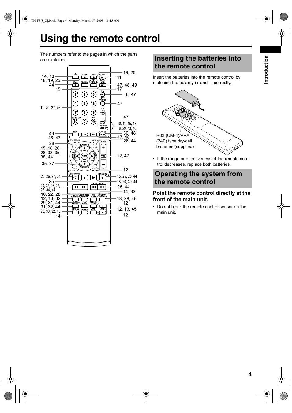 Using the remote control, Inserting the batteries into the remote control, Operating the system from the remote control | JVC LVT1833-001B User Manual | Page 9 / 68