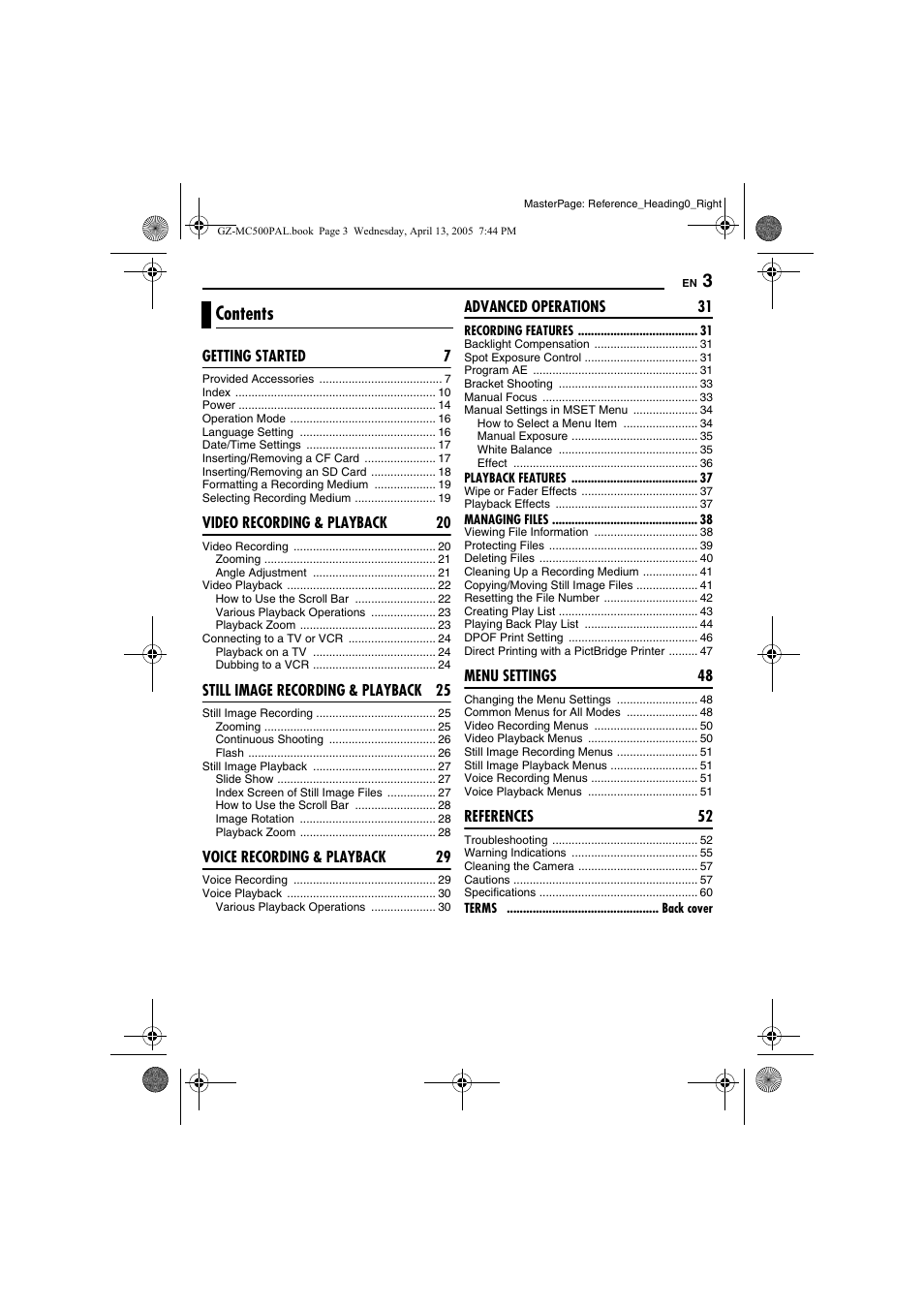 JVC GZ-MC500E/EK User Manual | Page 3 / 64