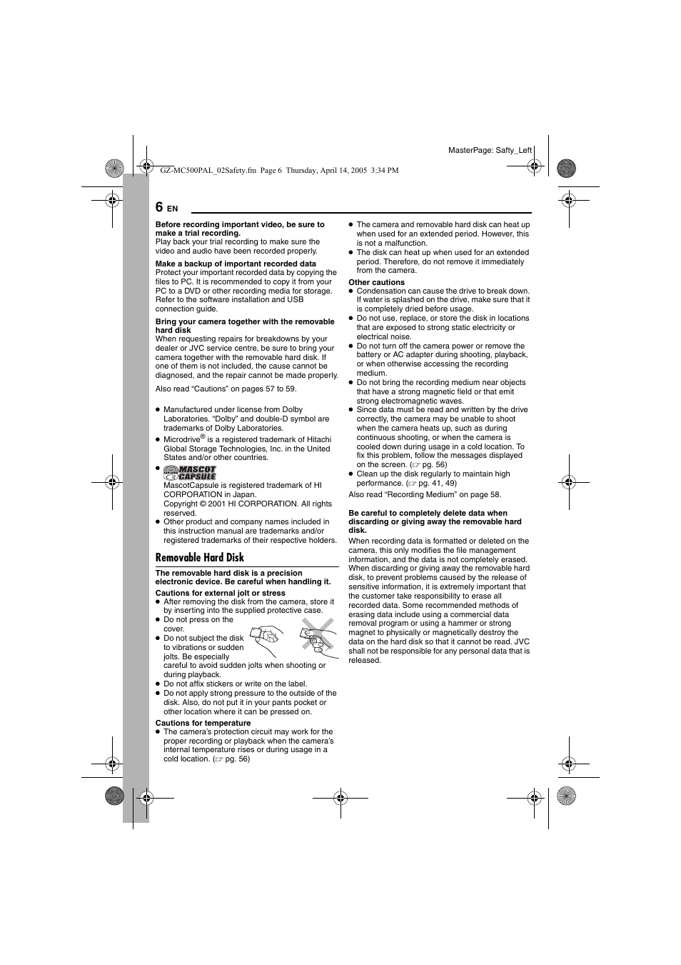 Removable hard disk, Pg. 6) | JVC GZ-MC500E/EK User Manual | Page 6 / 64