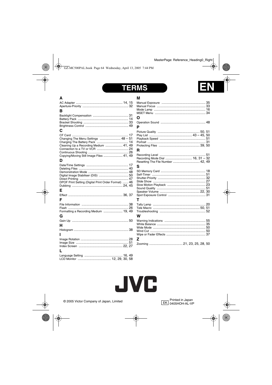Terms | JVC GZ-MC500E/EK User Manual | Page 64 / 64