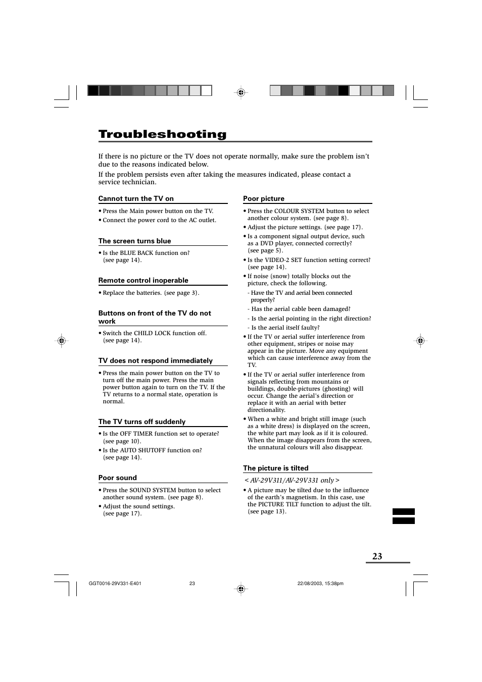 Troubleshooting | JVC AV-16N311 User Manual | Page 23 / 26