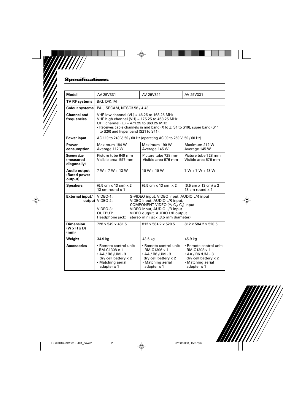 Back cover | JVC AV-16N311 User Manual | Page 26 / 26