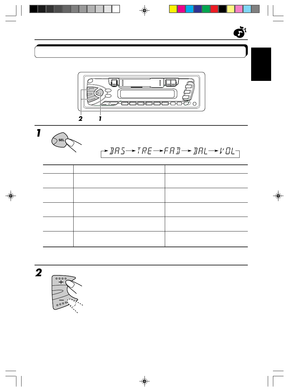 Adjusting the sound, Select the item you want to adjust, Adjust the level | JVC KS-FX12 User Manual | Page 11 / 21