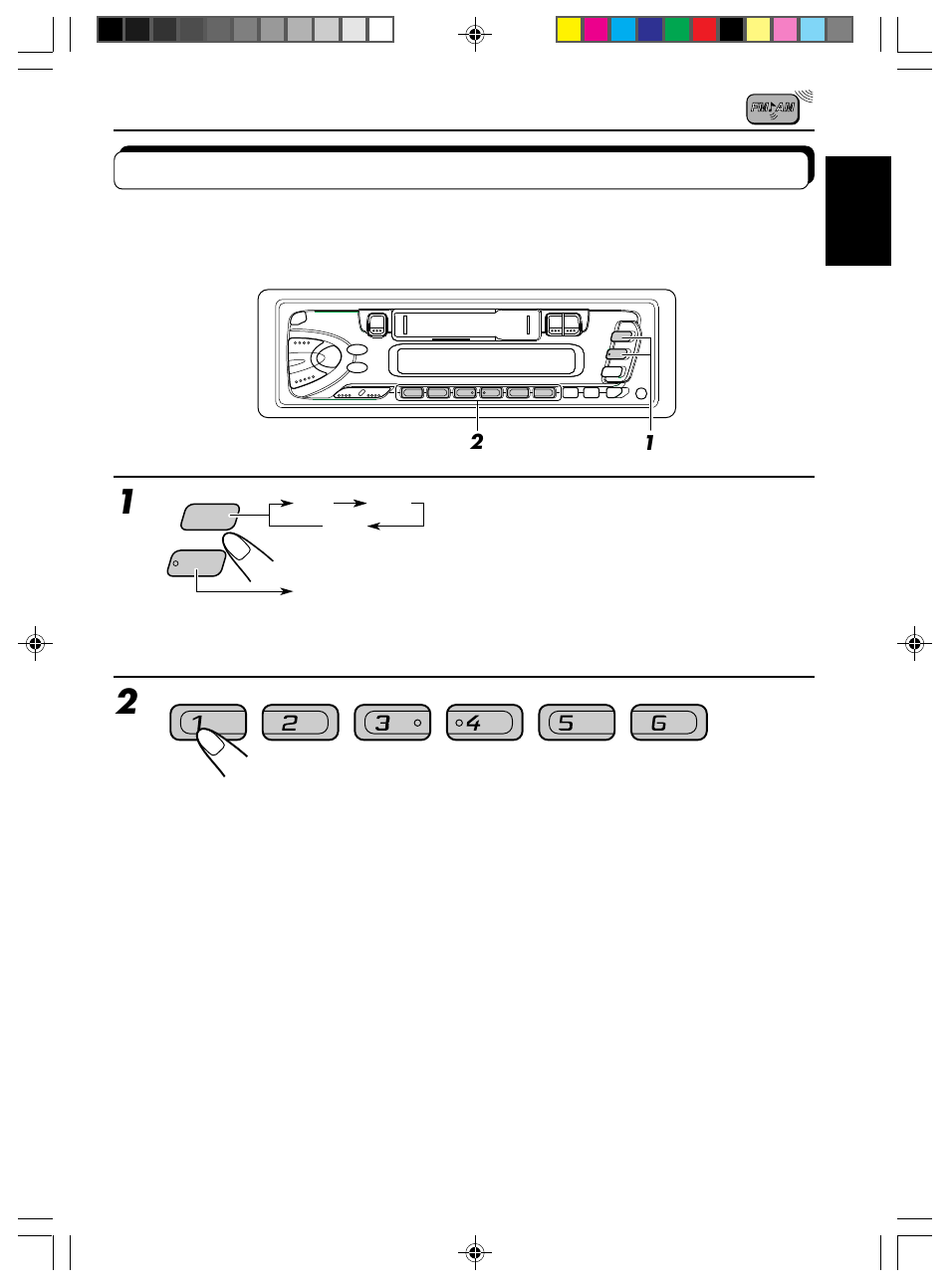 Tuning into a preset station, Select the band (fm1, fm2, fm3 or am) you want | JVC KS-FX12 User Manual | Page 7 / 21