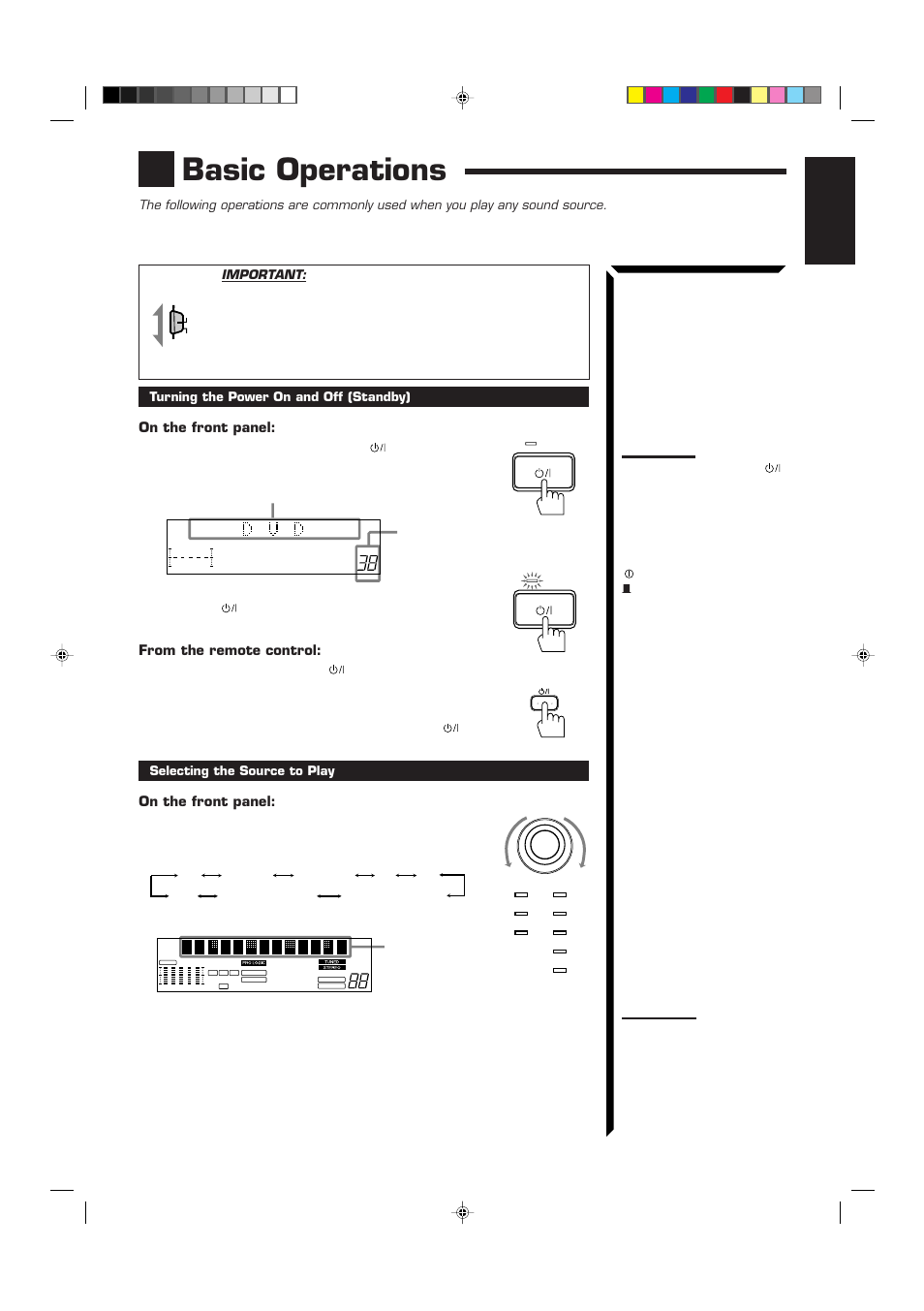 Basic operations, English, On the front panel | JVC RM-SR774XU User Manual | Page 23 / 76