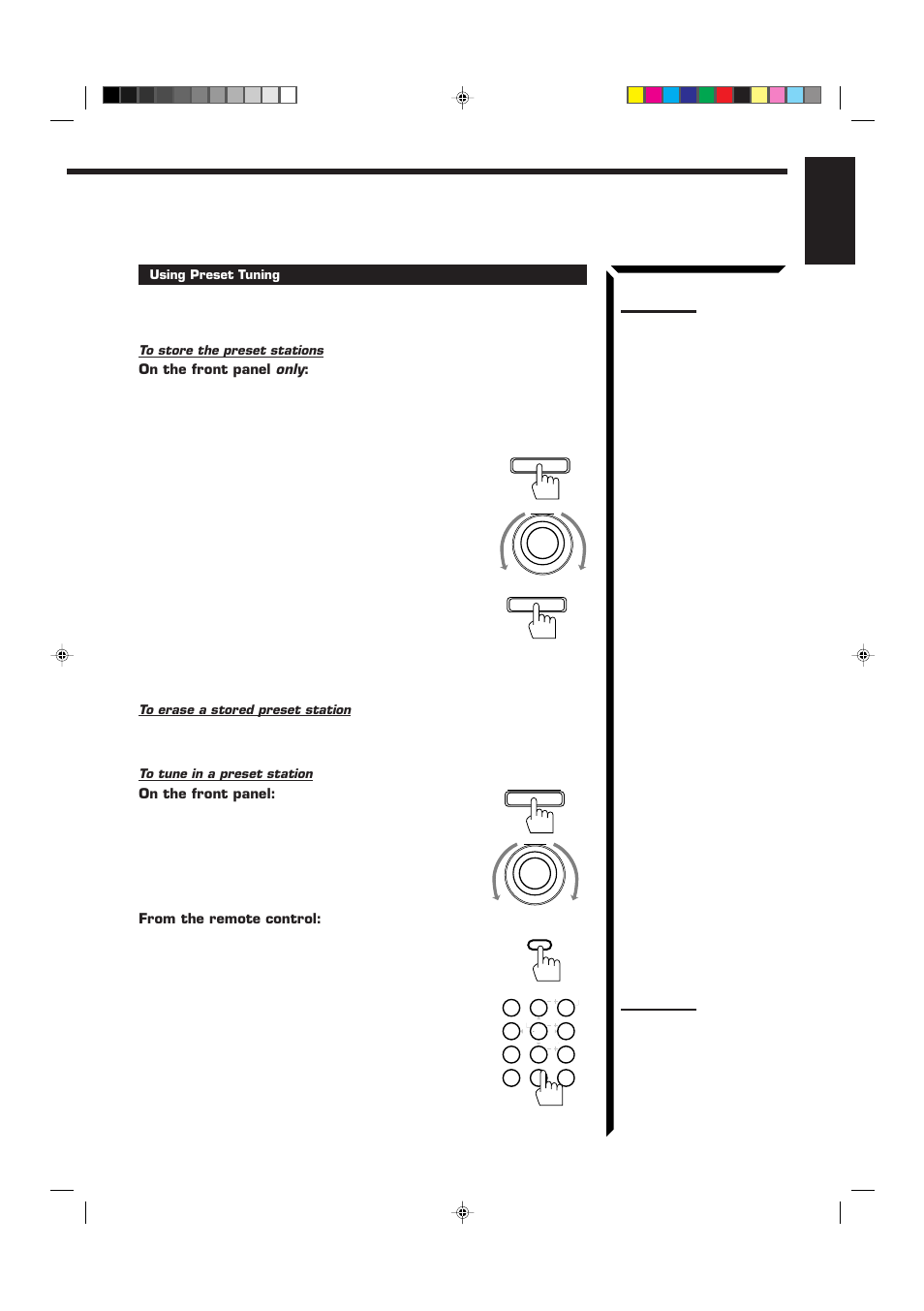English, On the front panel only, On the front panel | JVC RM-SR774XU User Manual | Page 31 / 76