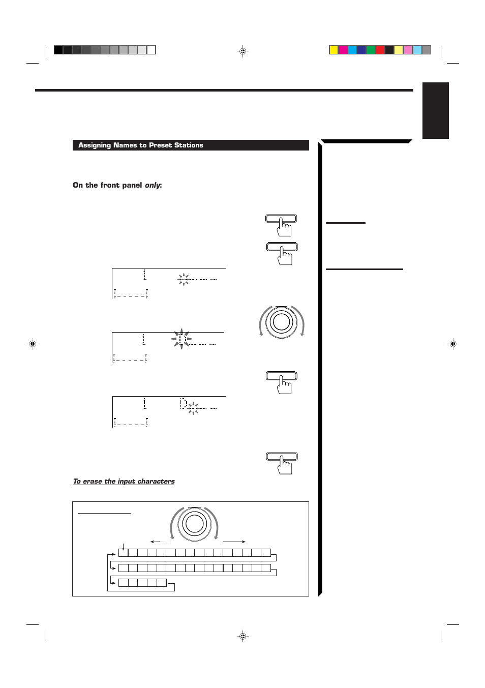 English, On the front panel only | JVC RM-SR774XU User Manual | Page 33 / 76