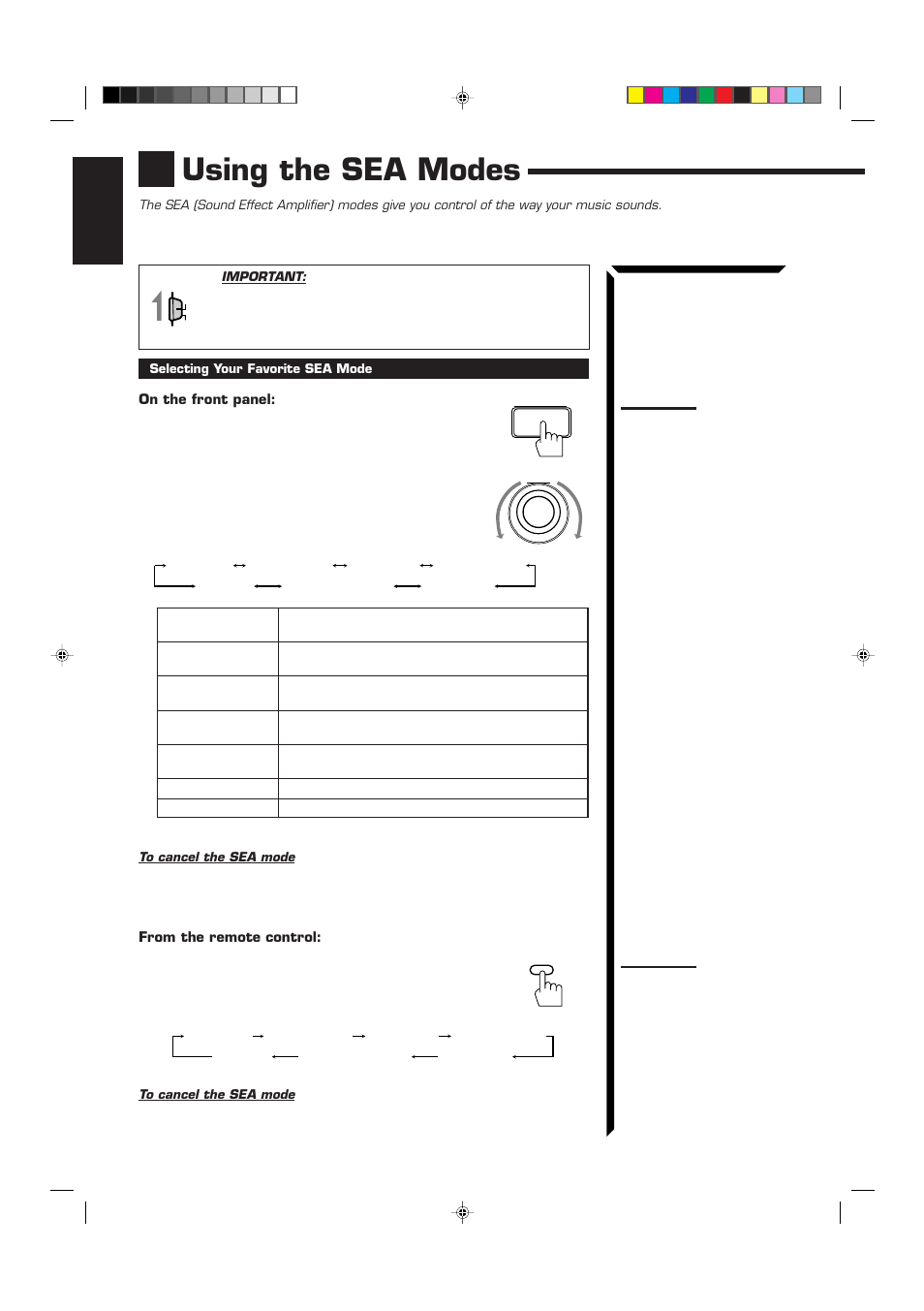 Using the sea modes | JVC RM-SR774XU User Manual | Page 34 / 76