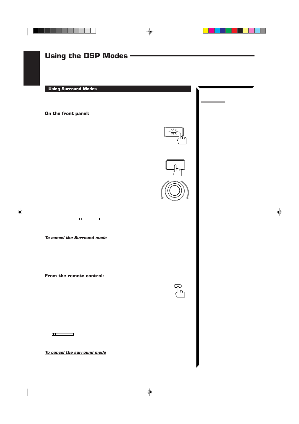 Using the dsp modes | JVC RM-SR774XU User Manual | Page 46 / 76