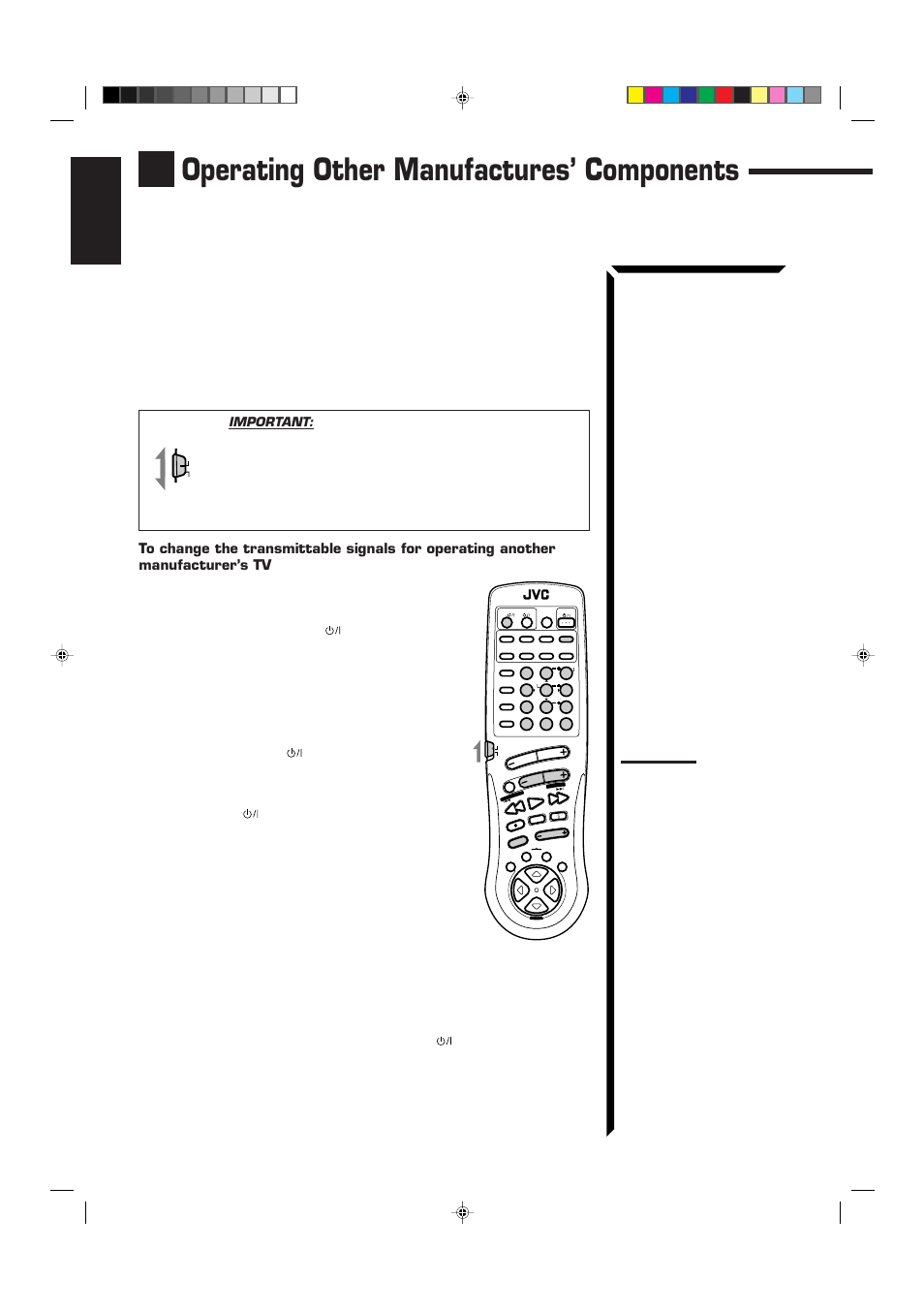 Operating other manufactures’ components, English, Refer also to the manual supplied with your tv | JVC RM-SR774XU User Manual | Page 68 / 76