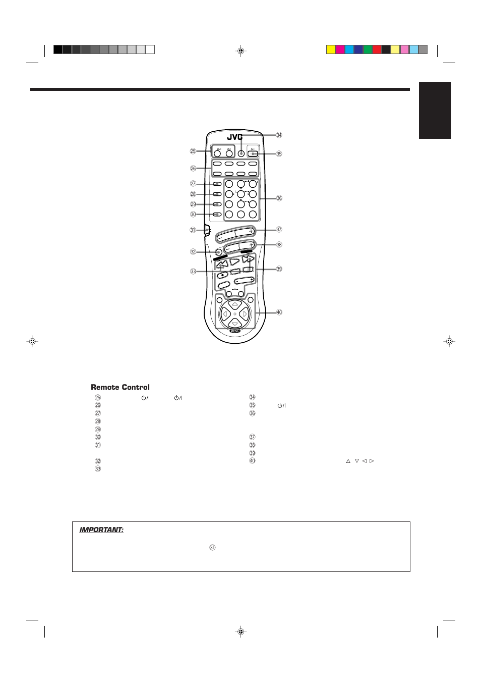 English, Remote control, Refer to the pages in parentheses for details | JVC RM-SR774XU User Manual | Page 7 / 76